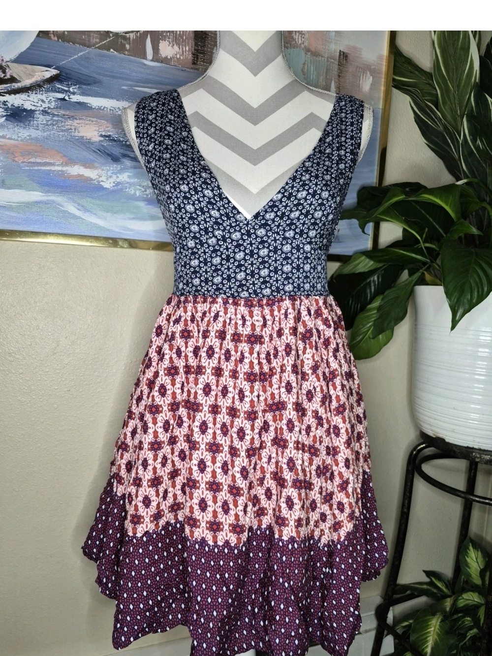 Lulus Women's NWT La Vie En Roses Navy Blue & Red Floral Print Mini Dress